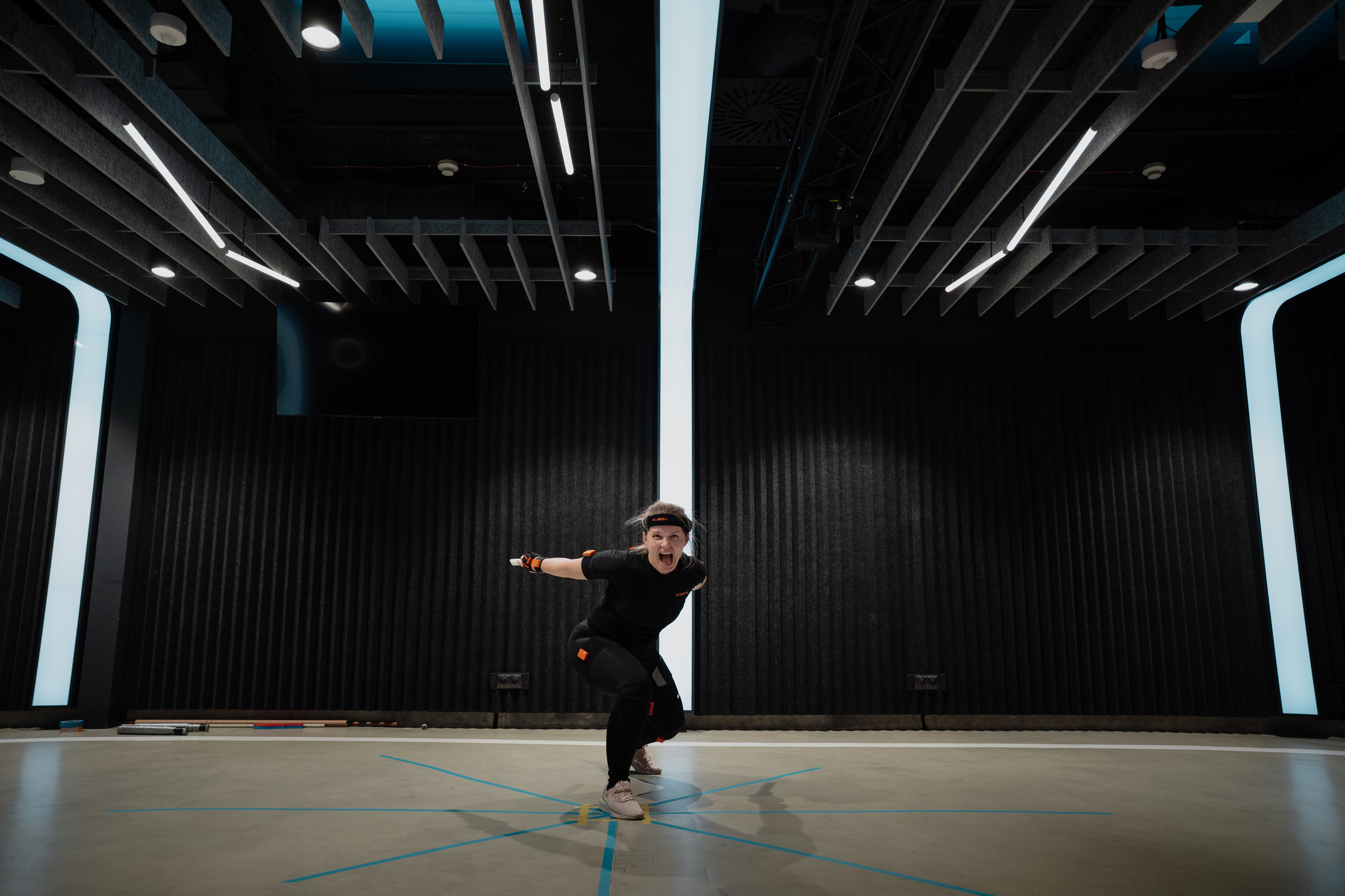 Motion capture performer in action pose