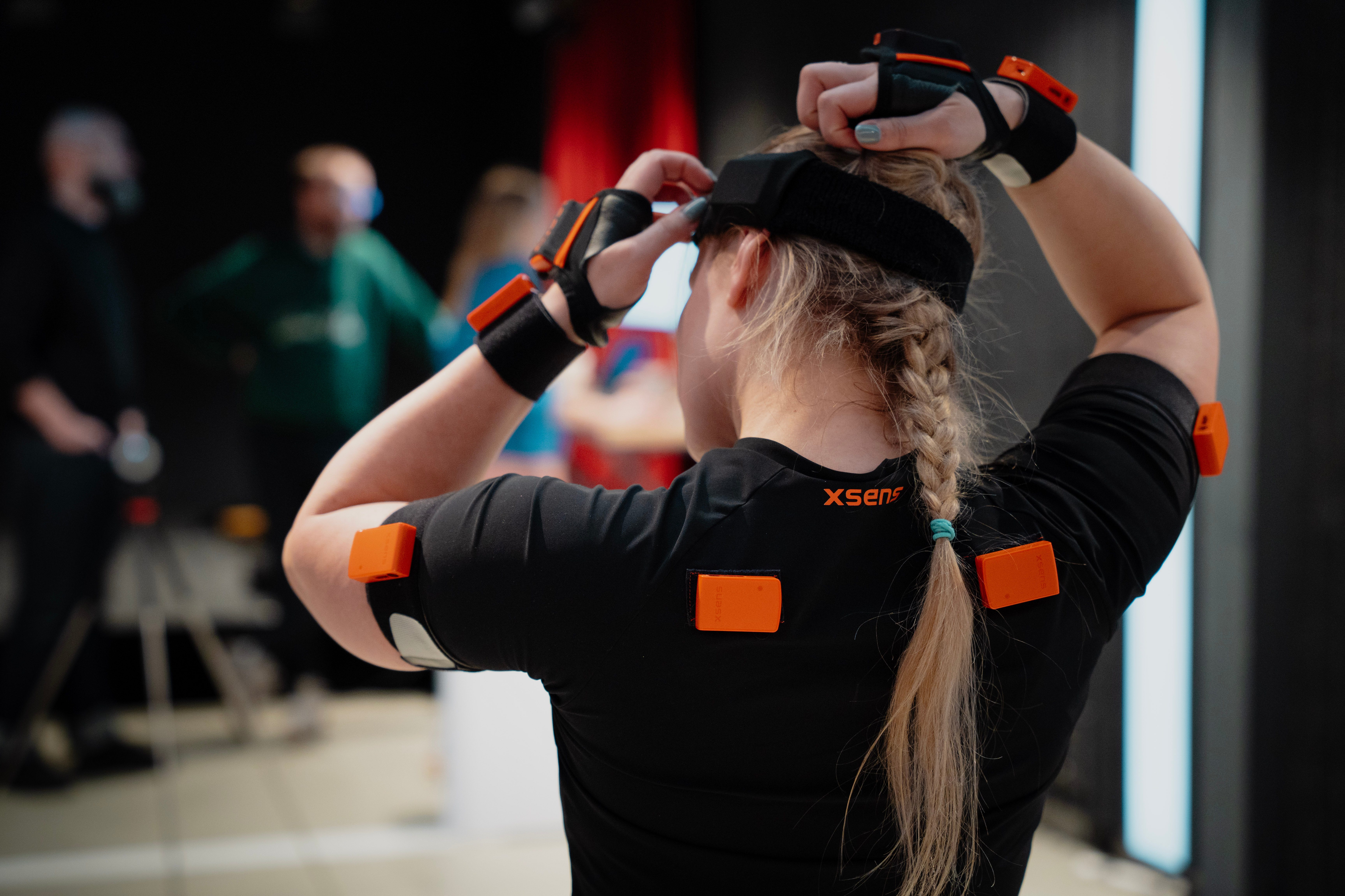 Motion capture equipment setup on performer